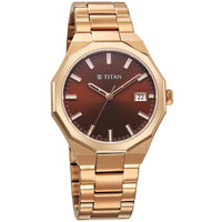 Titan Regalia Dodecagon Quartz Analog with Date Brown Dial Rose Gold Stainless Steel Strap Watch For Men