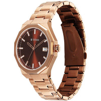 Titan Regalia Dodecagon Quartz Analog with Date Brown Dial Rose Gold Stainless Steel Strap Watch For Men