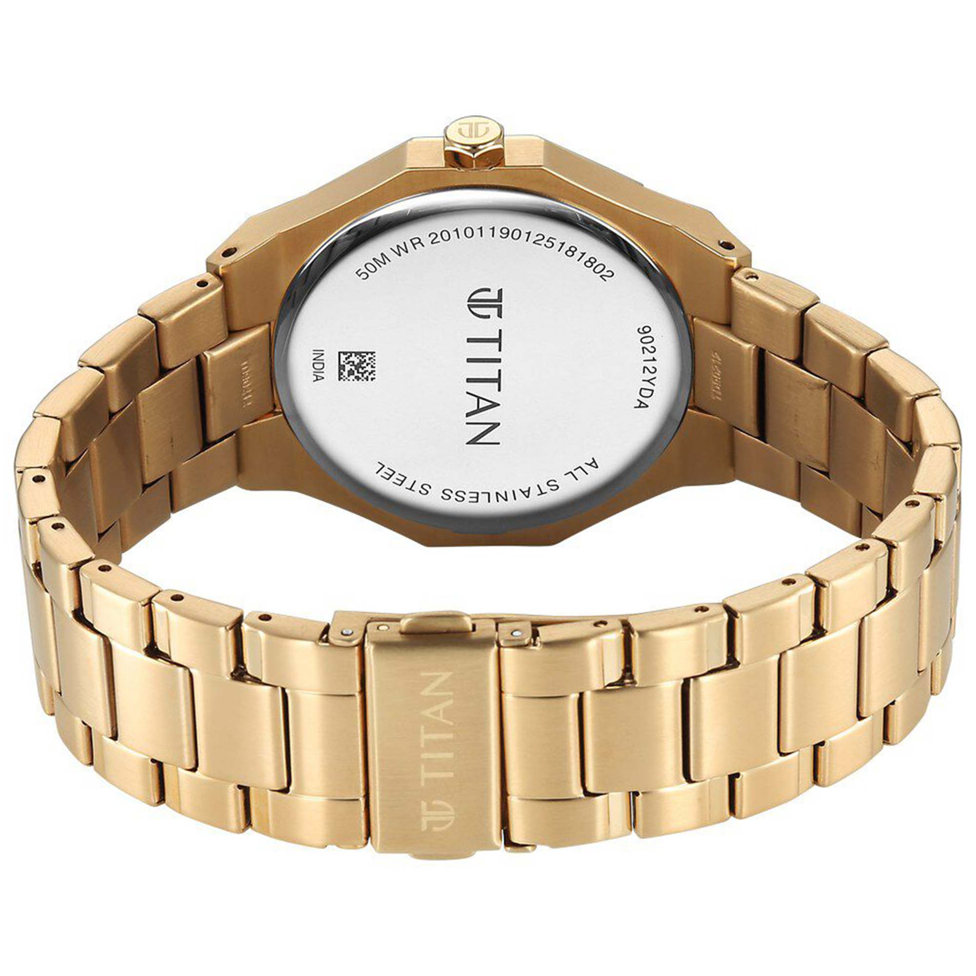 Titan Regalia Dodecagon Quartz Analog with Date Black Dial Golden Stainless Steel Strap Watch For Men