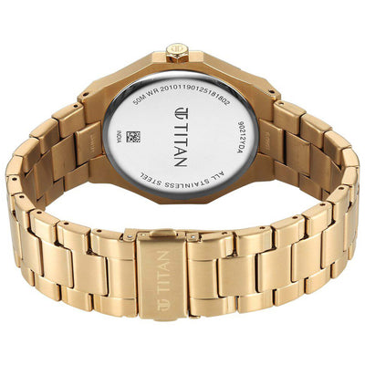 Titan Regalia Dodecagon Quartz Analog with Date Black Dial Golden Stainless Steel Strap Watch For Men