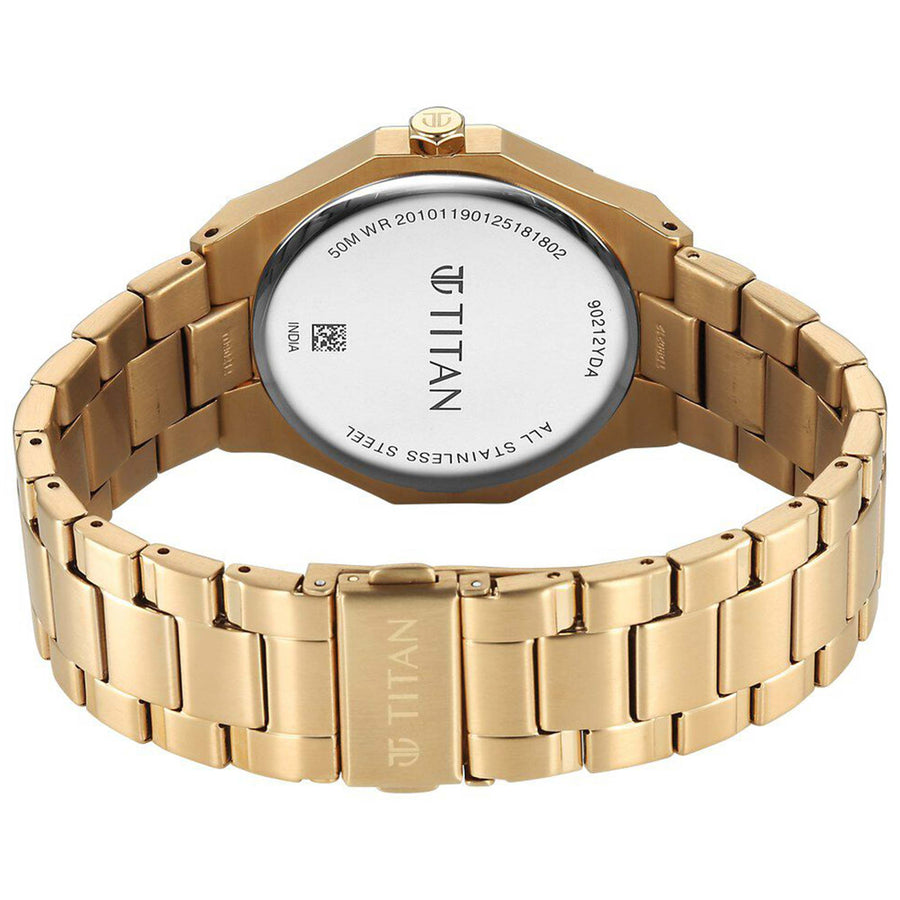 Titan Regalia Dodecagon Quartz Analog with Date Black Dial Golden Stainless Steel Strap Watch For Men