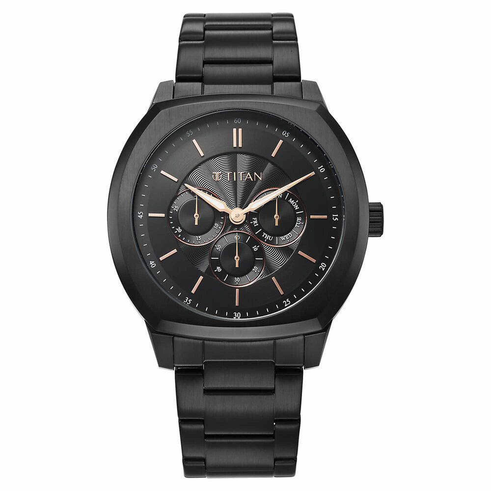 Titan Regalia Arc Analog with Day Date Second Subdial and Black Dial Black Stainless Steel Strap Watch for Men