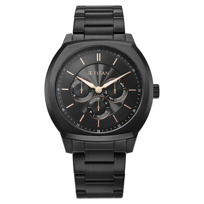 Titan Regalia Arc Analog with Day Date Second Subdial and Black Dial Black Stainless Steel Strap Watch for Men