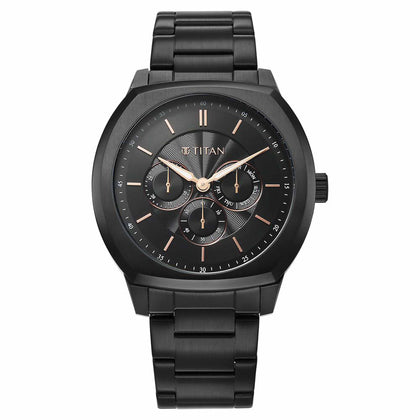 Titan Regalia Arc Analog with Day Date Second Subdial and Black Dial Black Stainless Steel Strap Watch for Men