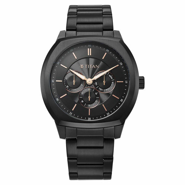 Titan Regalia Arc Analog with Day Date Second Subdial and Black Dial Black Stainless Steel Strap Watch for Men