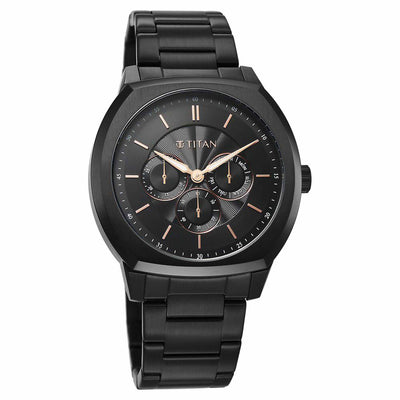 Titan Regalia Arc Analog with Day Date Second Subdial and Black Dial Black Stainless Steel Strap Watch for Men
