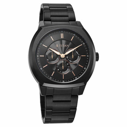 Titan Regalia Arc Analog with Day Date Second Subdial and Black Dial Black Stainless Steel Strap Watch for Men