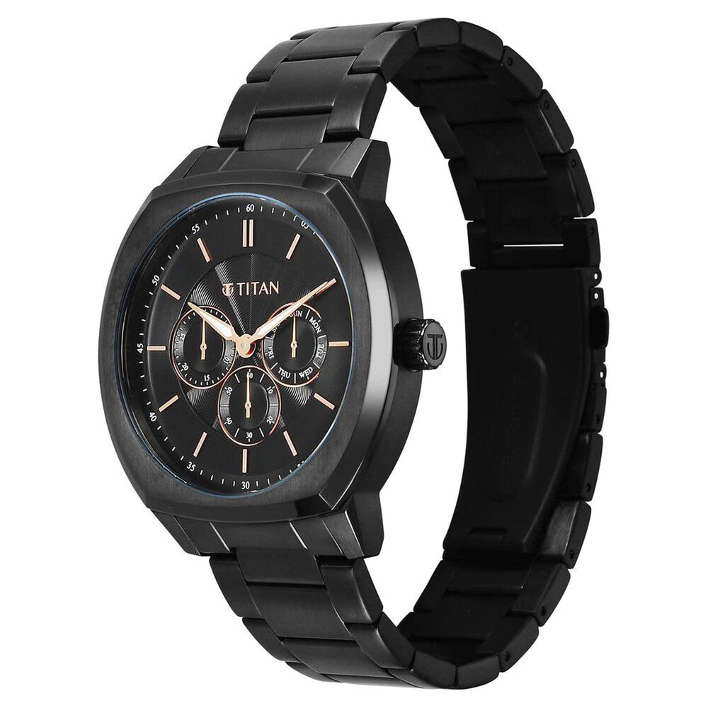 Titan Regalia Arc Analog with Day Date Second Subdial and Black Dial Black Stainless Steel Strap Watch for Men