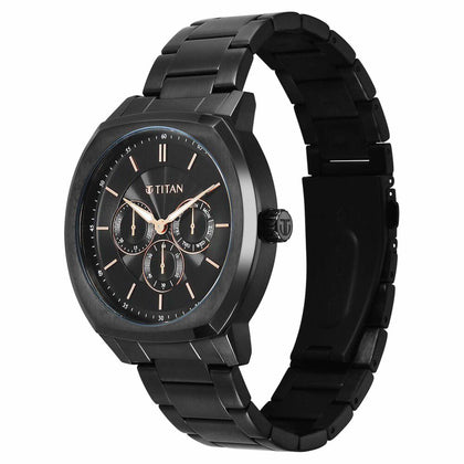 Titan Regalia Arc Analog with Day Date Second Subdial and Black Dial Black Stainless Steel Strap Watch for Men