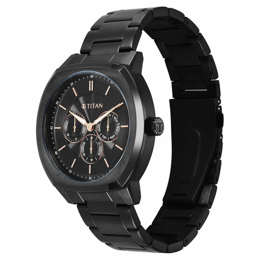 Titan Regalia Arc Analog with Day Date Second Subdial and Black Dial Black Stainless Steel Strap Watch for Men
