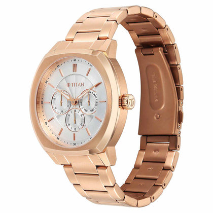 Titan Regalia Arc Analog with Day Date Second Subdial and Silver Dial Rose Gold Stainless Steel Strap Watch for Men