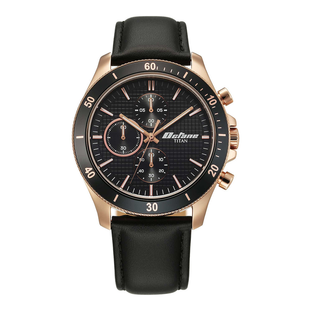 Titan Octane Black Dial Leather Strap Chronograph Watch for Men