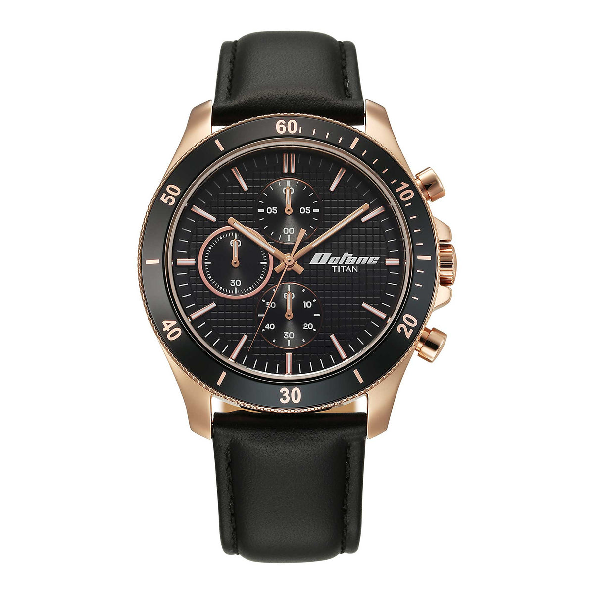 Titan Octane Black Dial Leather Strap Chronograph Watch for Men