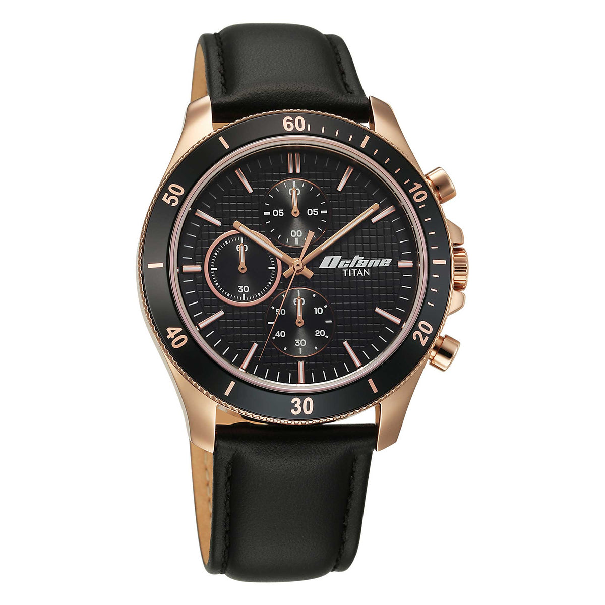 Titan Octane Black Dial Leather Strap Chronograph Watch for Men