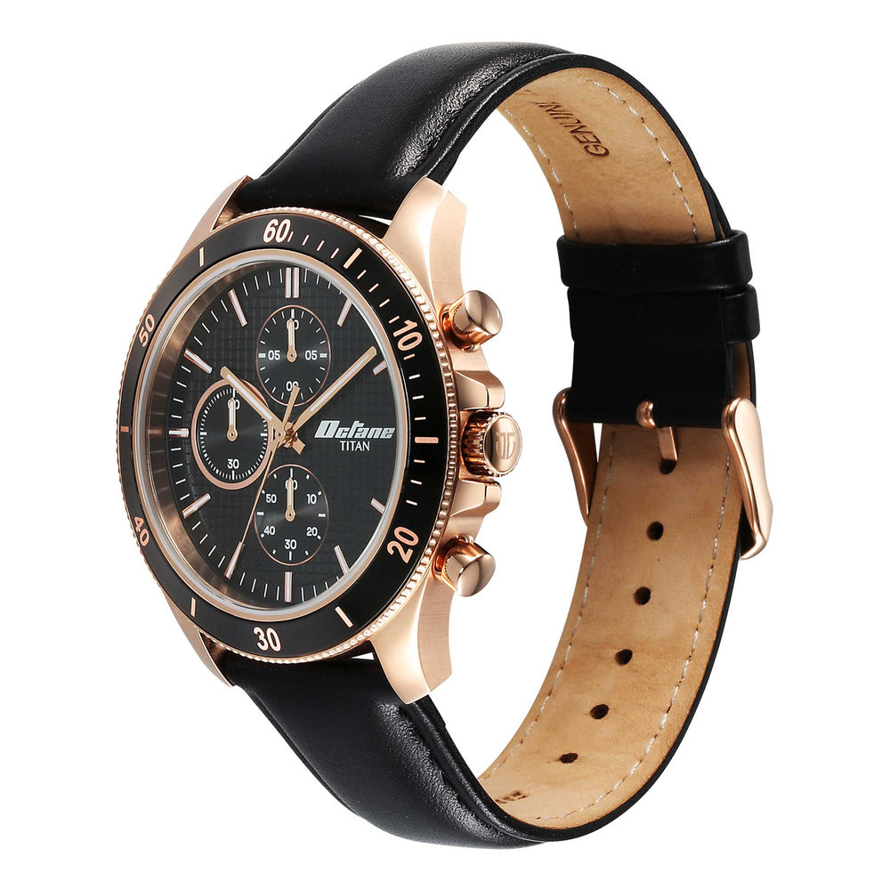 Titan Octane Black Dial Leather Strap Chronograph Watch for Men