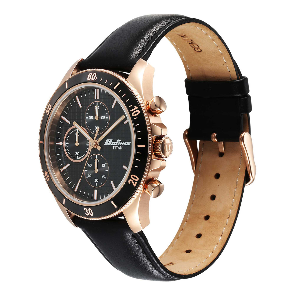 Titan Octane Black Dial Leather Strap Chronograph Watch for Men