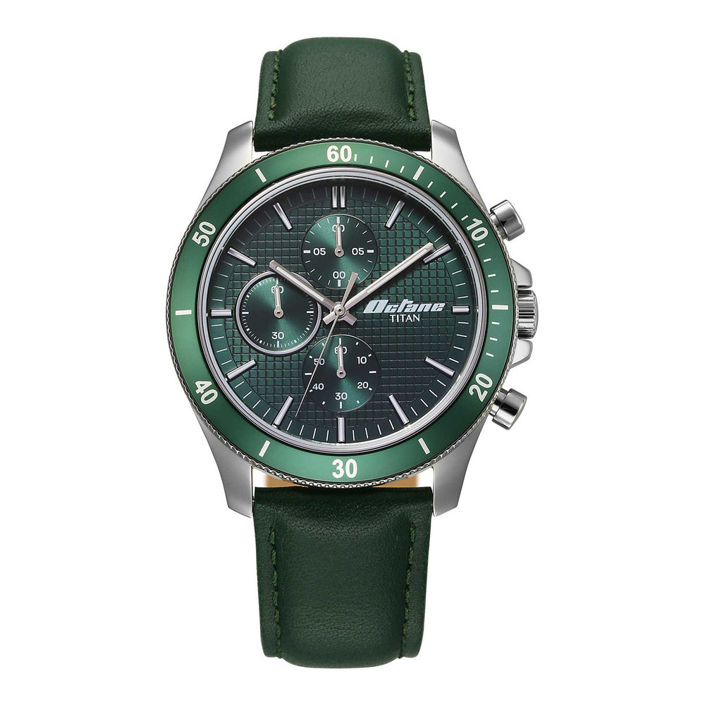 Titan Octane Green Dial Leather Strap Chronograph Watch for Men