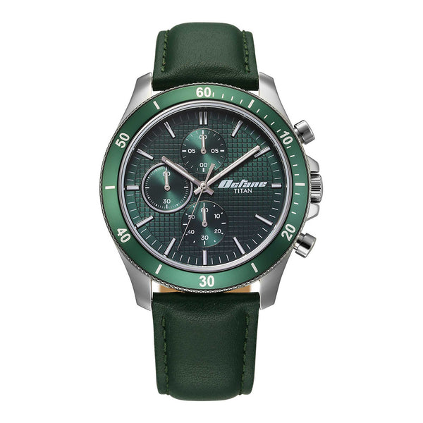 Titan Octane Green Dial Leather Strap Chronograph Watch for Men