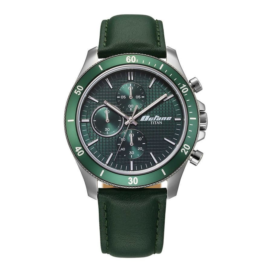 Titan Octane Green Dial Leather Strap Chronograph Watch for Men