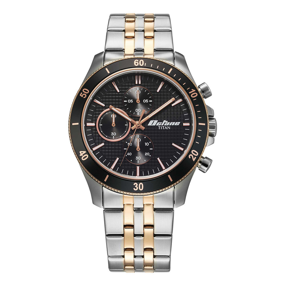 Titan Octane Black Dial Two Toned Stainless Steel Strap Chronograph Watch for Men