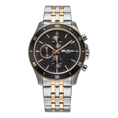 Titan Octane Black Dial Two Toned Stainless Steel Strap Chronograph Watch for Men