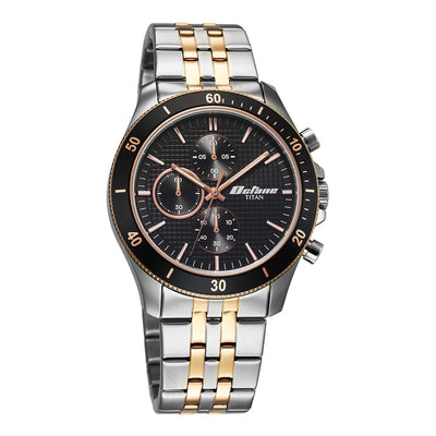 Titan Octane Black Dial Two Toned Stainless Steel Strap Chronograph Watch for Men
