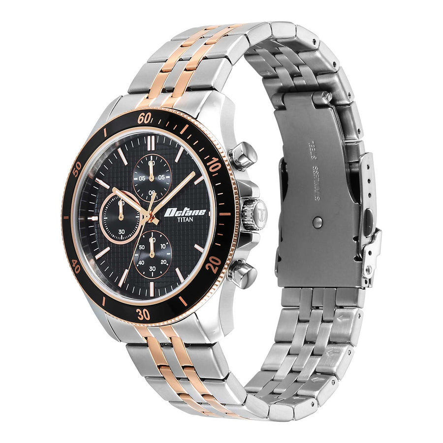 Titan Octane Black Dial Two Toned Stainless Steel Strap Chronograph Watch for Men