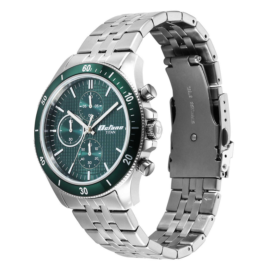 Titan Octane Green Dial Silver Stainless Steel Strap Chronograph Watch for Men