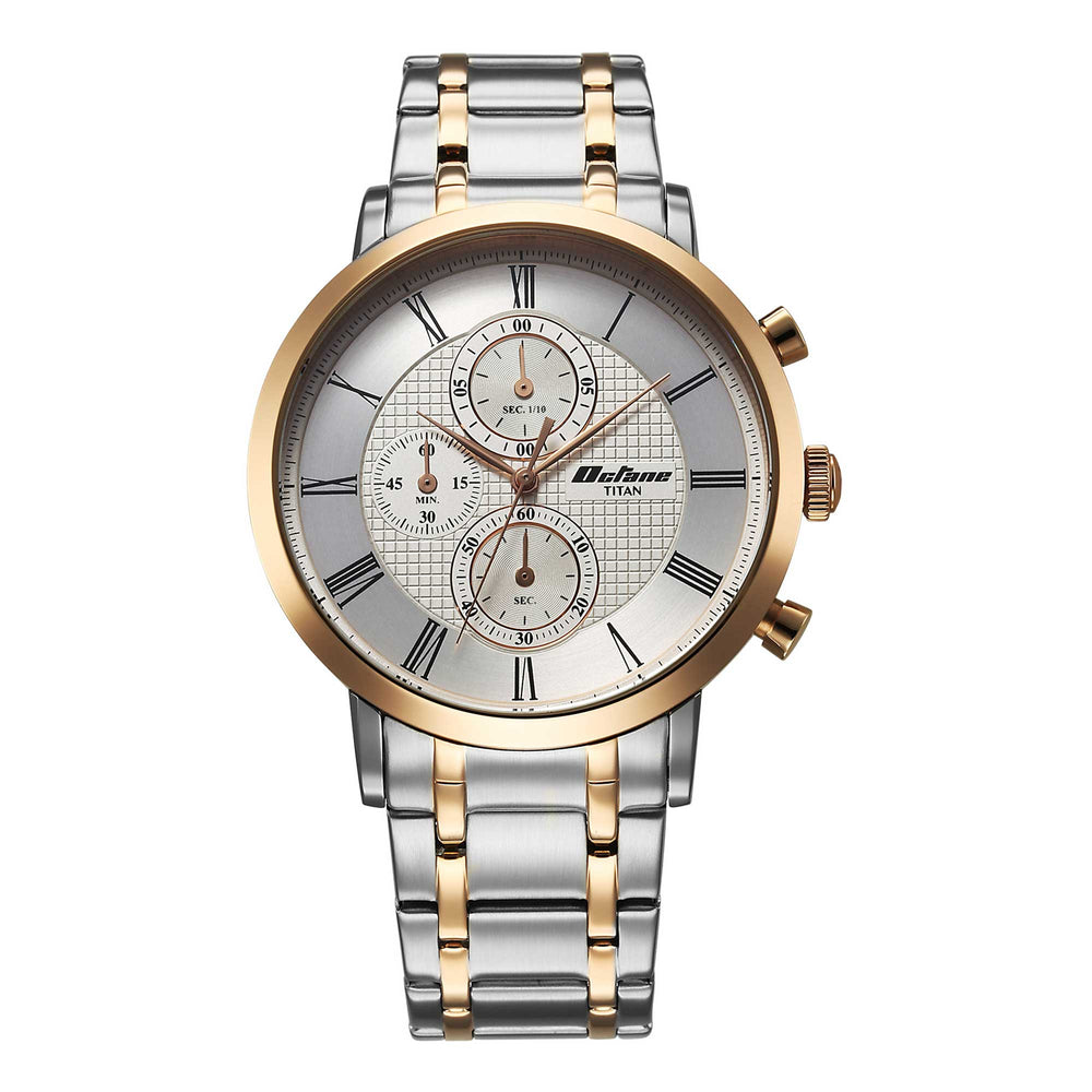 Titan Octane Silver Dial Two Toned Stainless Steel Strap Chronograph Watch for Men