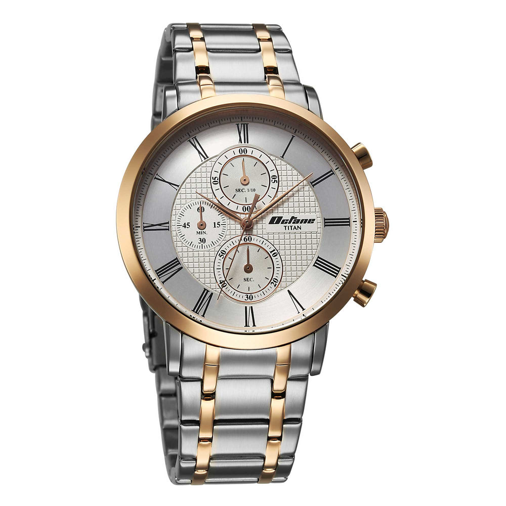 Titan Octane Silver Dial Two Toned Stainless Steel Strap Chronograph Watch for Men