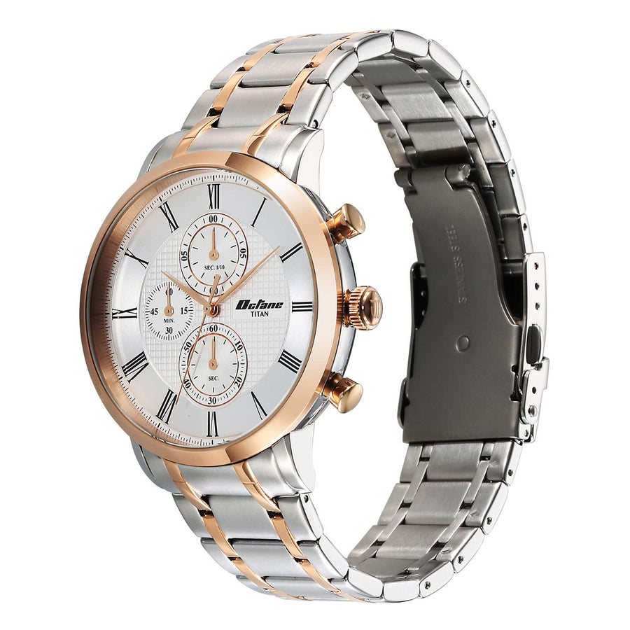 Titan Octane Silver Dial Two Toned Stainless Steel Strap Chronograph Watch for Men