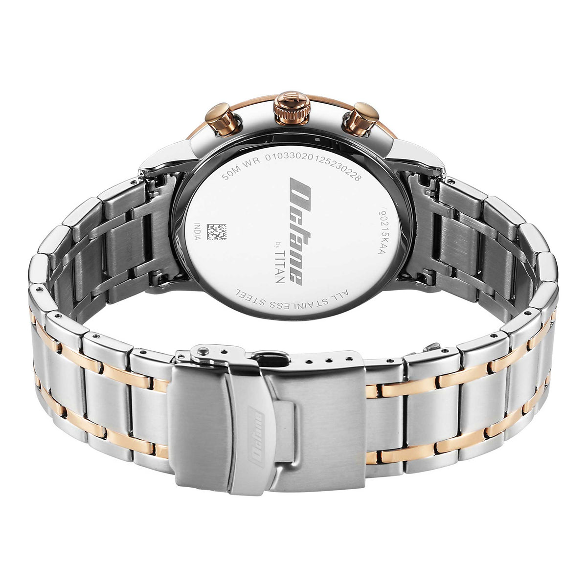 Titan Octane Silver Dial Two Toned Stainless Steel Strap Chronograph Watch for Men