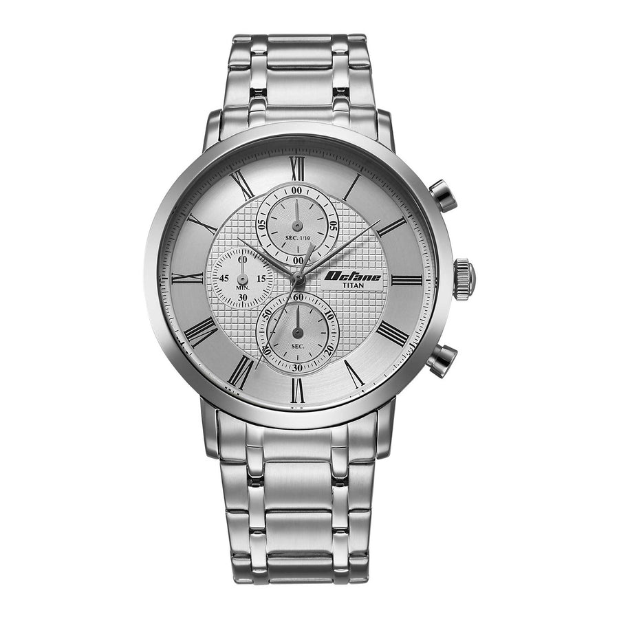 Titan Octane Silver Dial Silver Stainless Steel Strap Chronograph Watch for Men