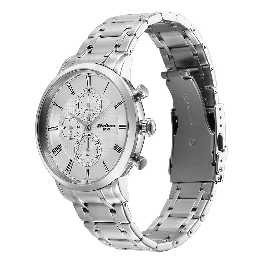 Titan Octane Silver Dial Silver Stainless Steel Strap Chronograph Watch for Men
