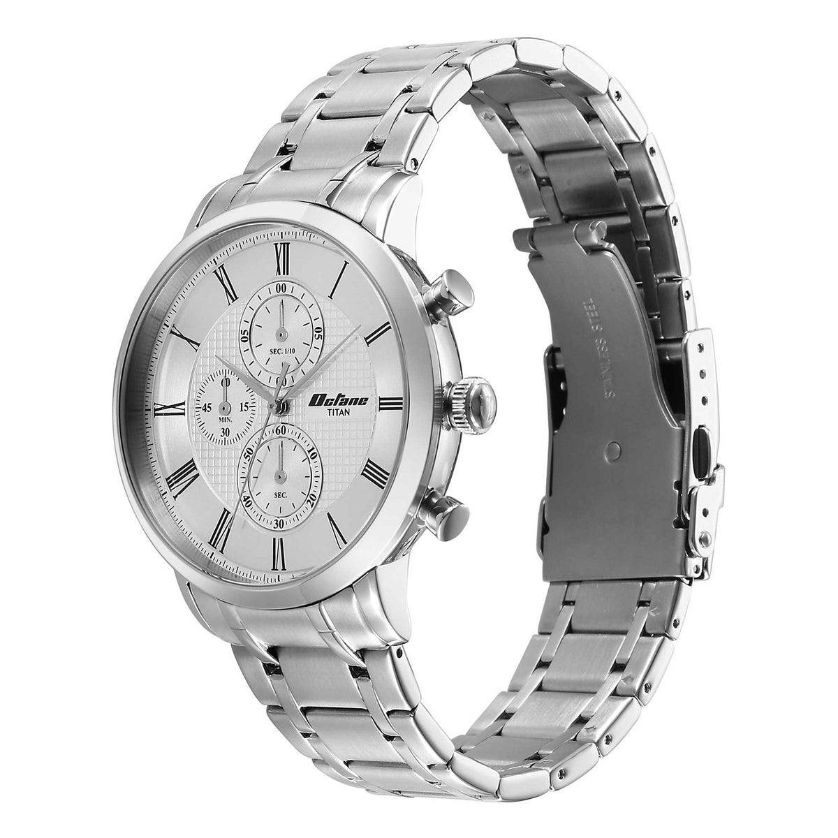 Titan Octane Silver Dial Silver Stainless Steel Strap Chronograph Watch for Men