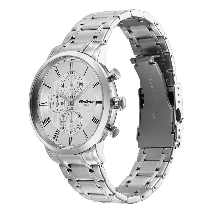 Titan Octane Silver Dial Silver Stainless Steel Strap Chronograph Watch for Men