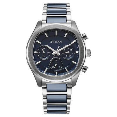 Titan Classique Blue Special Dial Two Toned Hybrid Strap Multifunctional Watch for Men