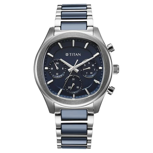 Titan Classique Blue Special Dial Two Toned Hybrid Strap Multifunctional Watch for Men