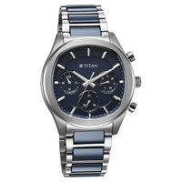 Titan Classique Blue Special Dial Two Toned Hybrid Strap Multifunctional Watch for Men