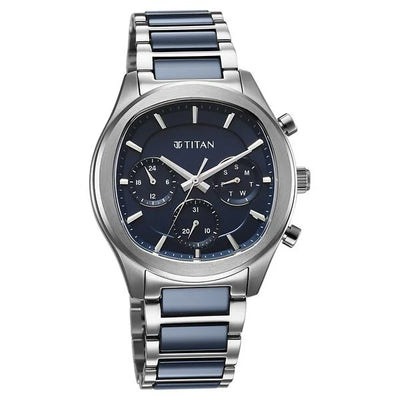 Titan Classique Blue Special Dial Two Toned Hybrid Strap Multifunctional Watch for Men