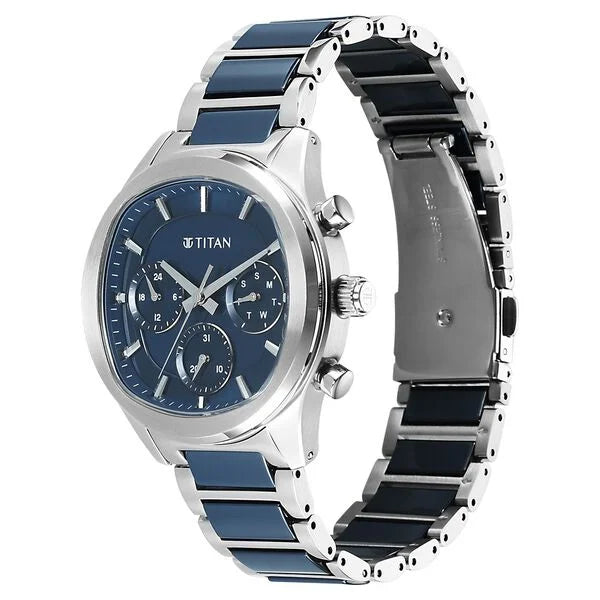 Titan Classique Blue Special Dial Two Toned Hybrid Strap Multifunctional Watch for Men