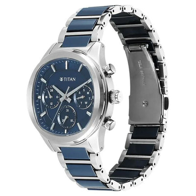 Titan Classique Blue Special Dial Two Toned Hybrid Strap Multifunctional Watch for Men
