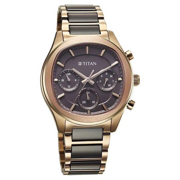 Titan Classique Anthracite Special Dial Two Toned Hybrid Strap Multifunctional Watch for Men