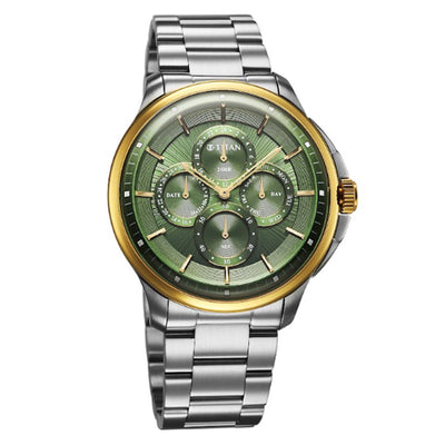 Titan Green Dial Silver Stainless Steel Strap Multifunction Watch for Men