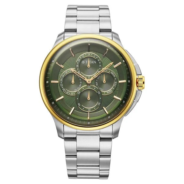 Titan Green Dial Silver Stainless Steel Strap Multifunction Watch for Men