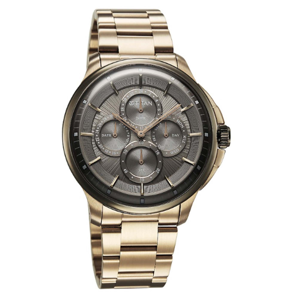 Titan Anthracite Dial Gold Stainless Steel Strap Multifunction Watch for Men