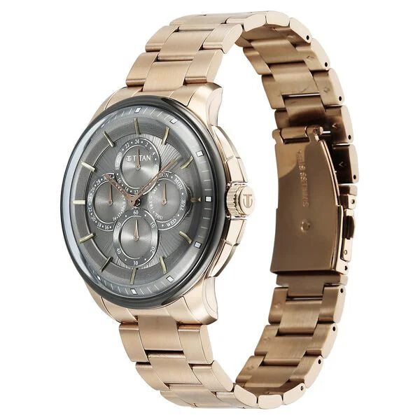 Titan Anthracite Dial Gold Stainless Steel Strap Multifunction Watch for Men