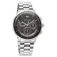 Titan Classique Black Dial Silver Stainless Steel Strap Chronograph Watch for Men