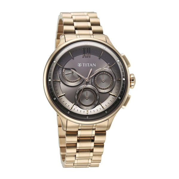 Titan Classique Anthracite Dial Gold Stainless Steel Strap Chronograph Watch for Men