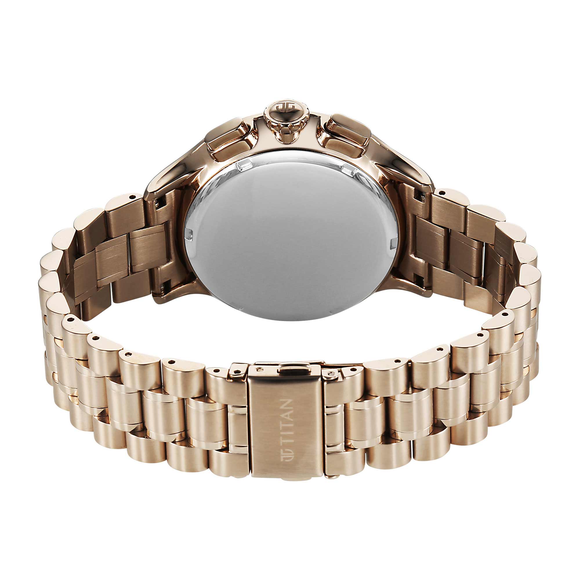 Titan Classique Anthracite Dial Gold Stainless Steel Strap Chronograph Watch for Men